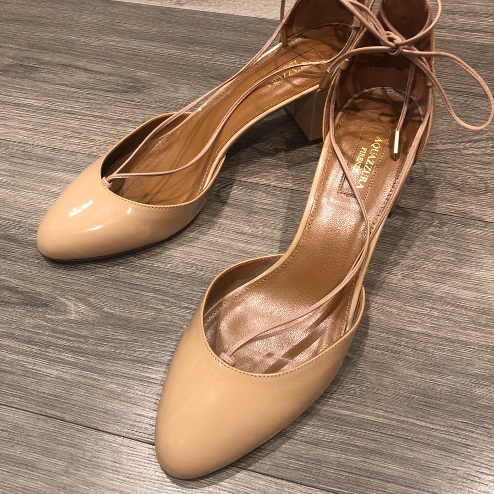 Aquazzura Alexa Nude Patent Leather Lace-Up Pumps